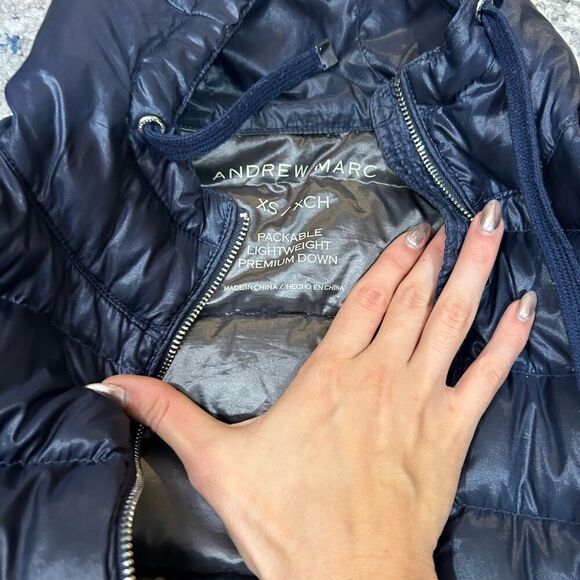 Andrew Marc Packable Lightweight Premium Down Jacket Women's XS Blue Silver Zip - Picture 4 of 6